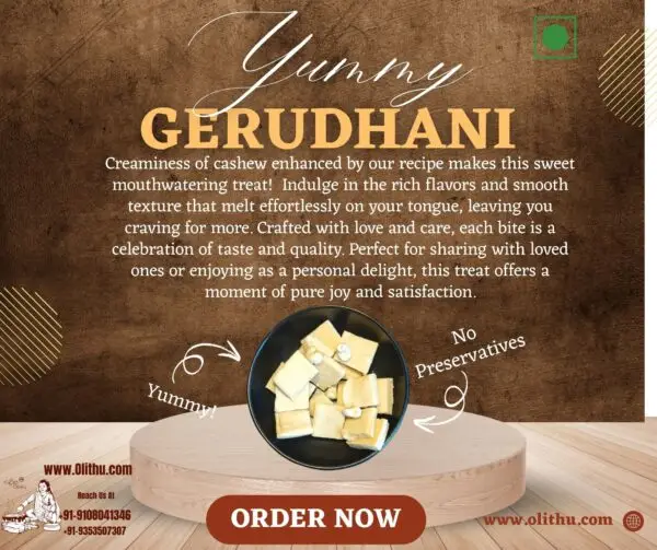 Gerudhani – Cashew Mithai | Kaju Sweet | Handmade Traditional Dessert by Olithu