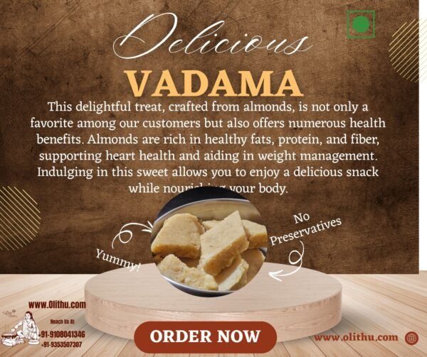 Vadama – Almond Mithai | No Added Sugar | Handmade by Olithu